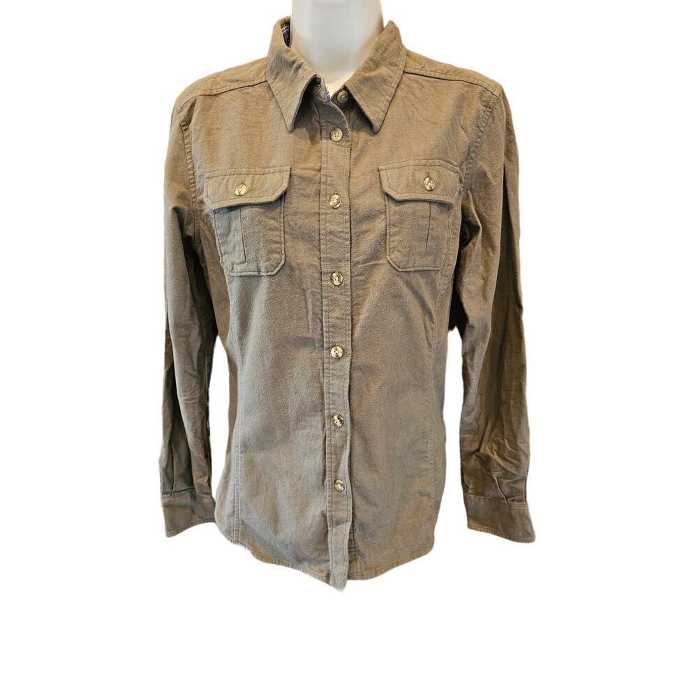 Gander mountain size M ultra soft velvet feel green button up casual EUC grunge